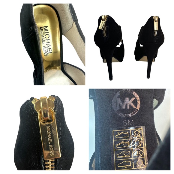 Michael Kors Women’s Elena Cross Strap Black Platform Heel In Black Suede Size:6 - Picture 15 of 16